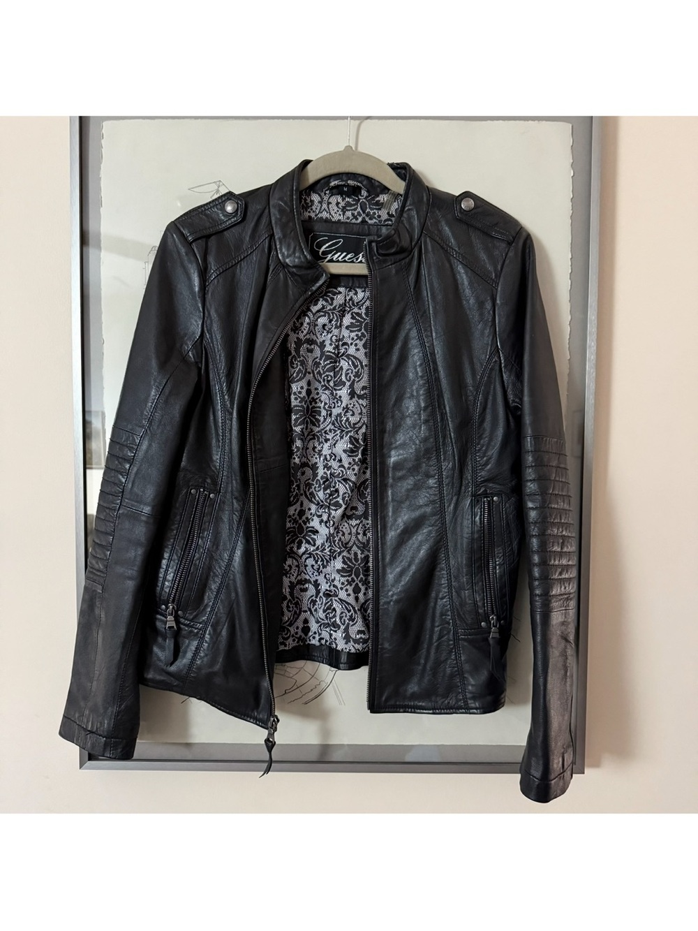 Guess Black Women's Leather Zip Jacket